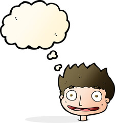 cartoon happy boy with thought bubble