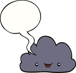 cartoon tiny happy cloud and speech bubble