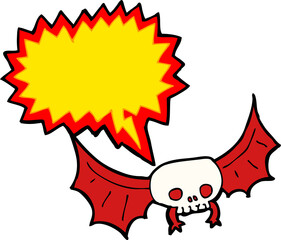cartoon spooky skull bat with speech bubble