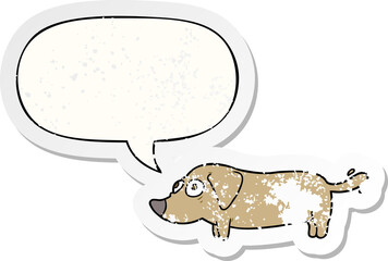 cartoon little dog and speech bubble distressed sticker