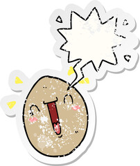 cartoon happy egg and speech bubble distressed sticker