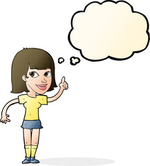 cartoon pretty girl with idea with thought bubble