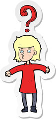sticker of a cartoon woman asking question
