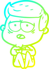 cold gradient line drawing cartoon tired man