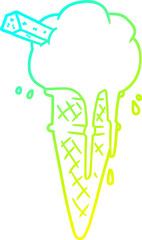 cold gradient line drawing cartoon ice cream melting