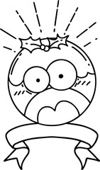 banner with black line work tattoo style shocked christmas pudding