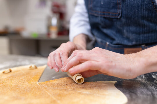 Pastry chef making sweets, rugelach and croasant