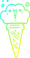 cold gradient line drawing cartoon ice cream with face