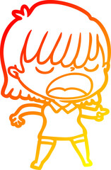 warm gradient line drawing cartoon woman talking loudly