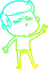 cold gradient line drawing cartoon man sweating