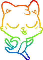 rainbow gradient line drawing cartoon cat running