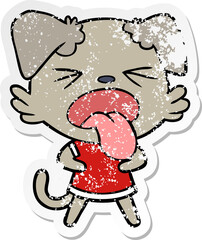 distressed sticker of a cartoon disgusted dog