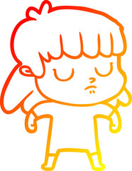 warm gradient line drawing cartoon indifferent woman