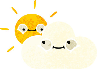 retro illustration style cartoon sunshine and cloud