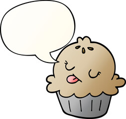 cute cartoon pie and speech bubble in smooth gradient style