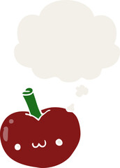 cartoon apple and thought bubble in retro style