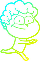 cold gradient line drawing cartoon happy man