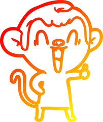 warm gradient line drawing cartoon laughing monkey