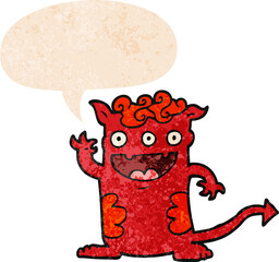 cartoon halloween monster and speech bubble in retro textured style
