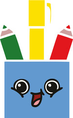 flat color retro cartoon pencil pot