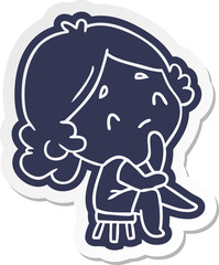 cartoon sticker of a cute kawaii lady