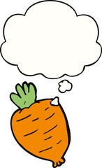 cartoon root vegetable and thought bubble