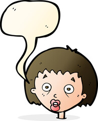 cartoon shocked woman with speech bubble