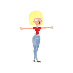 retro cartoon woman spreading arms