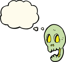 funny cartoon skull with thought bubble