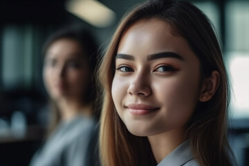 Fototapeta premium young adult woman or teenage girl, fictional place like an office. Generative AI