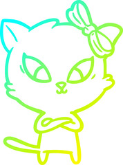 cold gradient line drawing cartoon cat