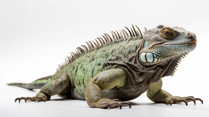 Detailed studio portrait of iguana, isolated on white background, generative ai