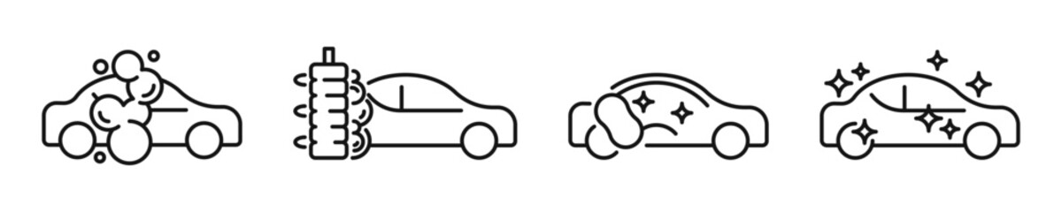 Car wash icons. Car cleaning service. 