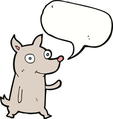 cartoon little dog waving with speech bubble
