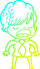 cold gradient line drawing cartoon woman talking
