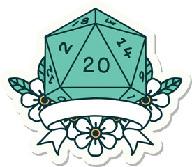 natural 20 critical hit D20 dice roll sticker