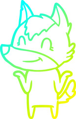 cold gradient line drawing friendly cartoon wolf