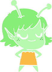 smiling alien girl flat color style cartoon