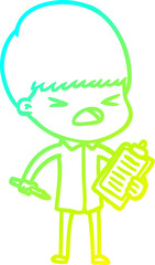 cold gradient line drawing cartoon stressed man