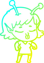 cold gradient line drawing cute alien girl cartoon