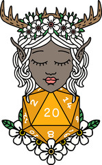 elf druid character with nautral twenty dice roll illustration