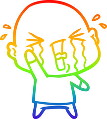 rainbow gradient line drawing cartoon crying bald man