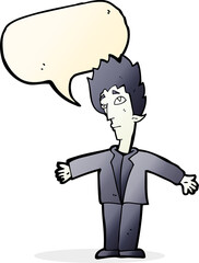 cartoon vampire man with speech bubble
