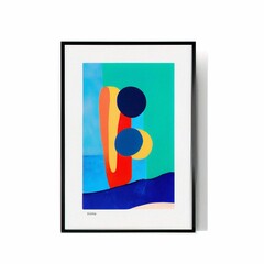 Digital render of an abstract colorful minimalistic background design with shapes in a frame