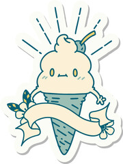 sticker of tattoo style ice cream character