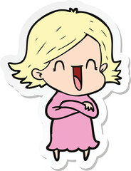sticker of a cartoon happy woman