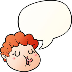 cartoon male face and speech bubble in smooth gradient style