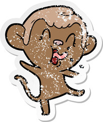 distressed sticker of a crazy cartoon monkey