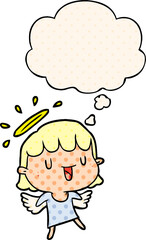 cartoon angel and thought bubble in comic book style