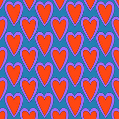 1970 psychedelic seamless pattern. 1970s good vibes hearts ornament. 1960 retro Valentine. Hippie peace and love. Funky and groove card. Trippy art.Hippie wallpaper background poster	